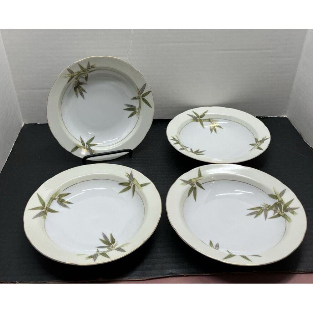 Vtg Set of 4 Kutani Japan Bamboo Tree Pattern Bone China Serving Soup Salad Bowl